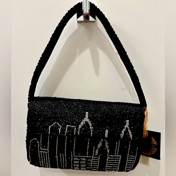 NWT City Skyline Elegant Black Beaded Handbag - Picture 1 of 5